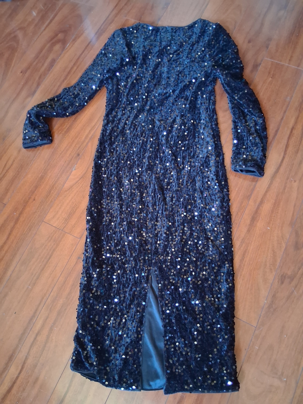 Black Sequin Long Sleeve Cocktail Dress - Picture 2 of 3